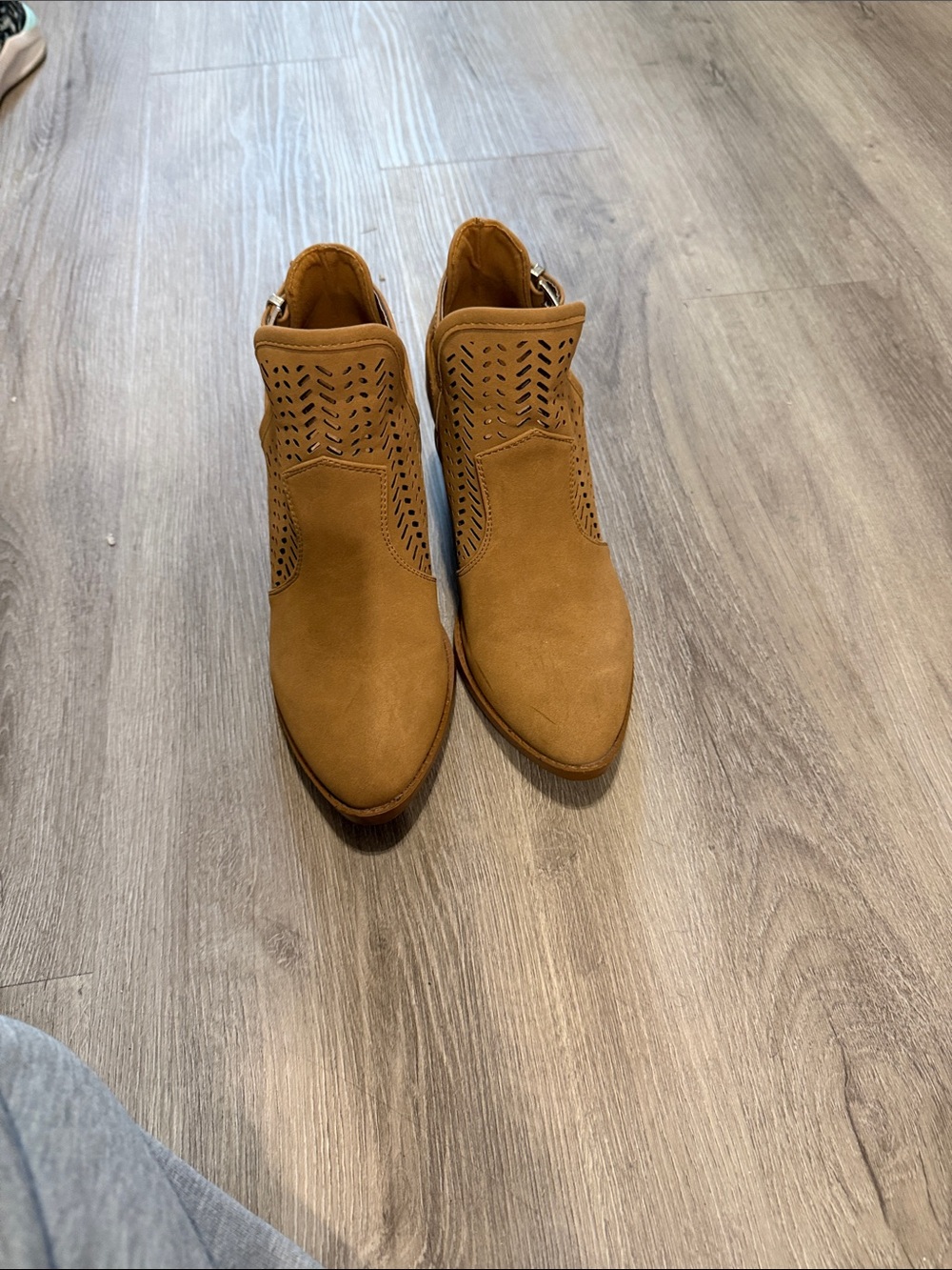 Wild Diva Tan Laser-Cut Ankle Booties